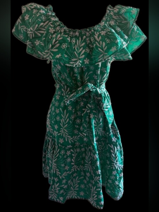 Draper James Dresses & Skirts - Draper James Green Floral On Or Off Shouldee Ruffle-Sleeve Sundress Ladies M NWT